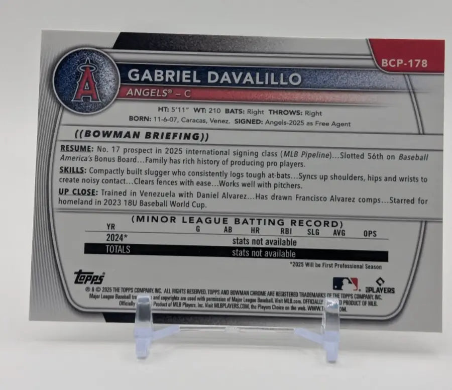 🔥2025 Bowman Chrome Prospects Chrome Mojo #BCP-178 Gabriel Davalillo LAA🔥 - Baseball Card Single