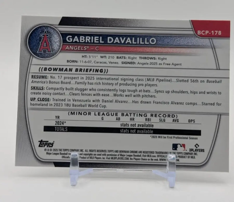 🔥2025 Bowman Chrome Prospects Chrome Mojo #BCP-178 Gabriel Davalillo LAA🔥 - Baseball Card Single