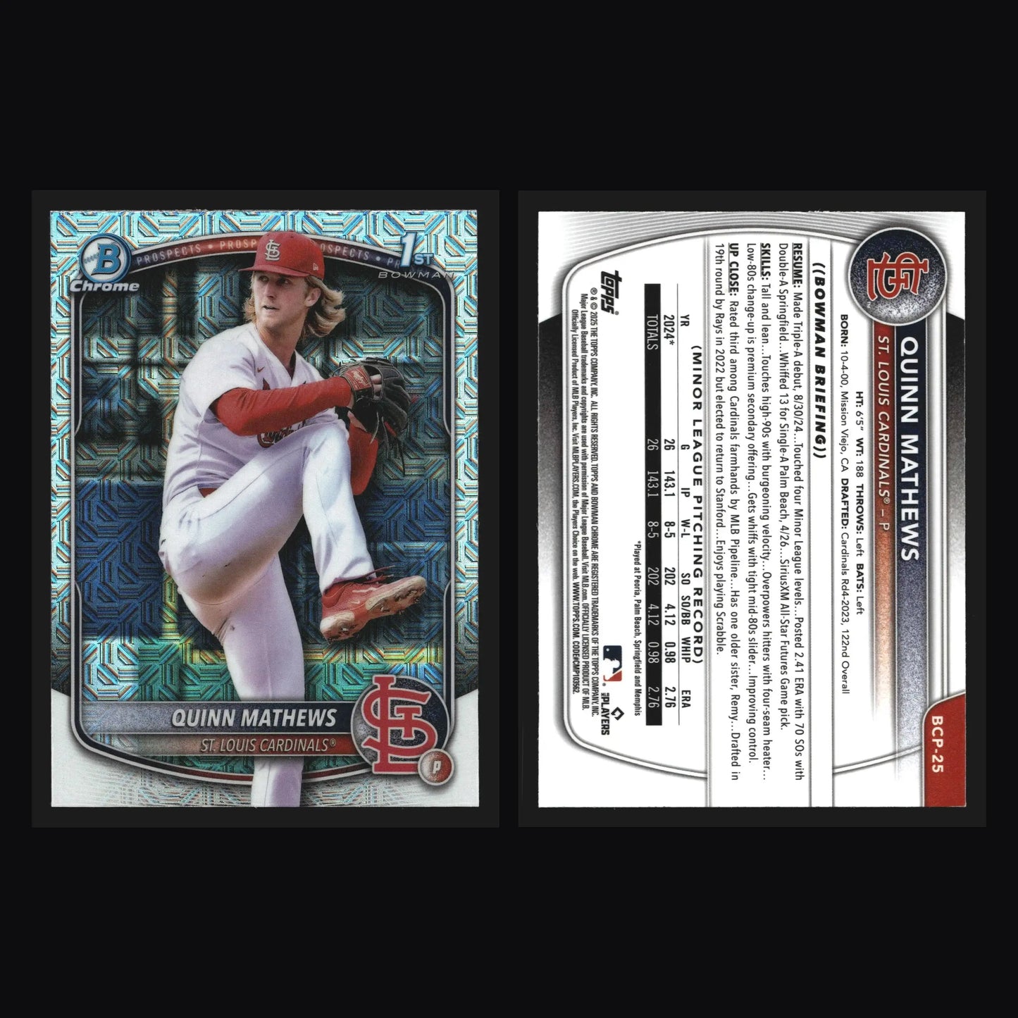 2025 Bowman Chrome Quinn Mathews #BCP-25 Mega Box Mojo Refractor RC - Baseball Card Single