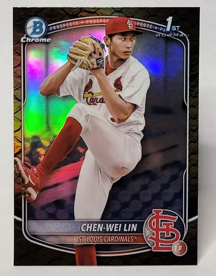 Chen-Wei Lin baseball card from 2025 Bowman Chrome Reptilian Refractor series