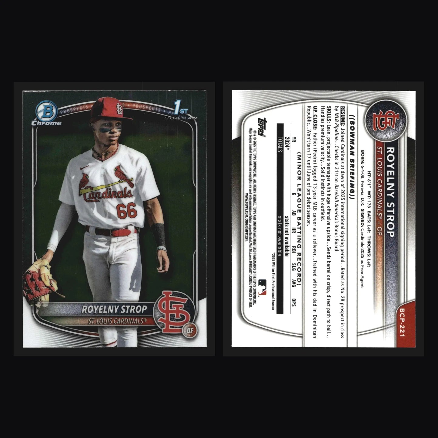 2025 Bowman Chrome Royelny Strop #BCP-221 Cardinals 1st Bowman - Baseball Card Single