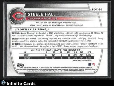 2025 Bowman Chrome STEELE HALL #BDC-20 Stained Glass Cincinnati Reds - Baseball Card Single