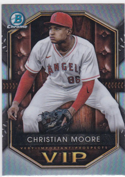 Christian Moore VIP baseball card from 2025 Bowman Chrome LOS Angeles Angels set