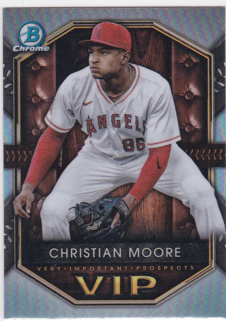 Christian Moore VIP baseball card from 2025 Bowman Chrome LOS Angeles Angels set