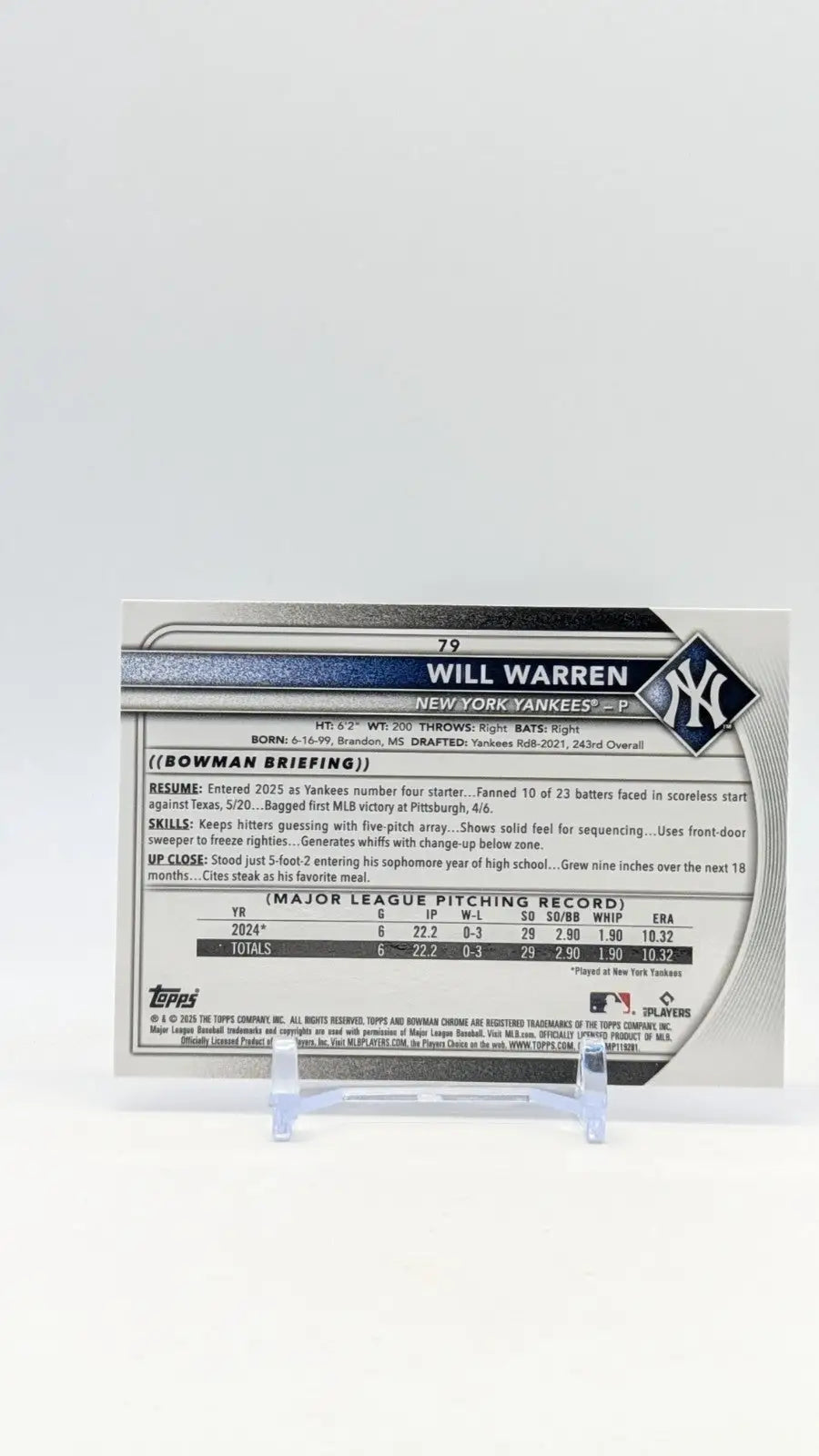 2025 Bowman Chrome Will Warren Red Rookie Redemption New York Yankees RC - Baseball Card Single