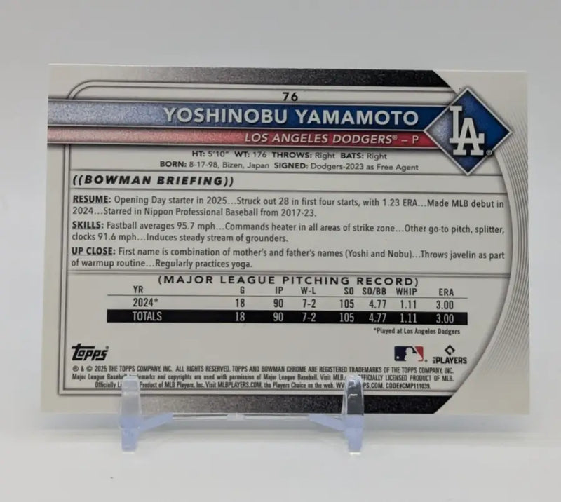 2025 Bowman Chrome Yoshinobu Yamamoto #76 Chrome Mojo Refractor - Baseball Card Single