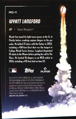 2025 Bowman ChromeP Adios #AD-11 Wyatt Langford - Baseball Card Single