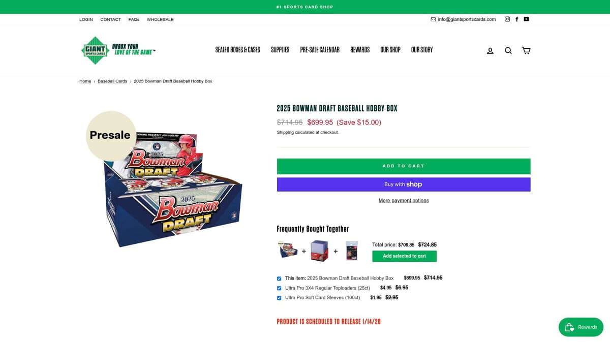 2025 Bowman Draft baseball hobby box for card baseball sets