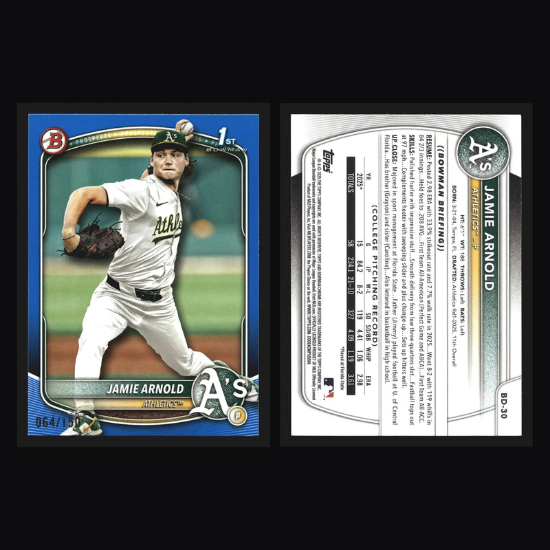 2025 Bowman Draft #BD-30 Jamie Arnold Blue /150 Athletics 1st Bowman