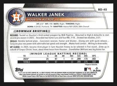2025 Bowman Draft #BD-45 Walker Janek Astros 1st Bowman - Baseball Card Single