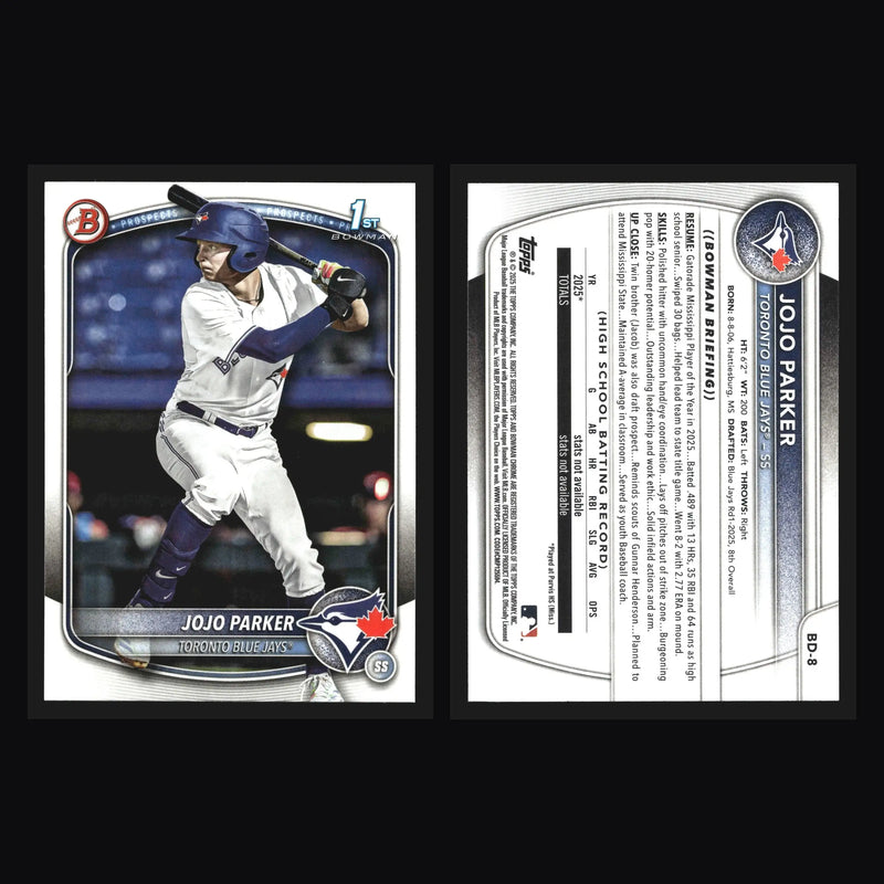 2025 Bowman Draft #BD-8 JoJo Parker 1st Bowman Toronto Blue Jays