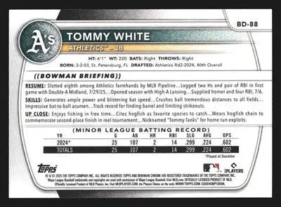 2025 Bowman Draft #BD-88 Tommy White Athletics Prospects - Baseball Card Single