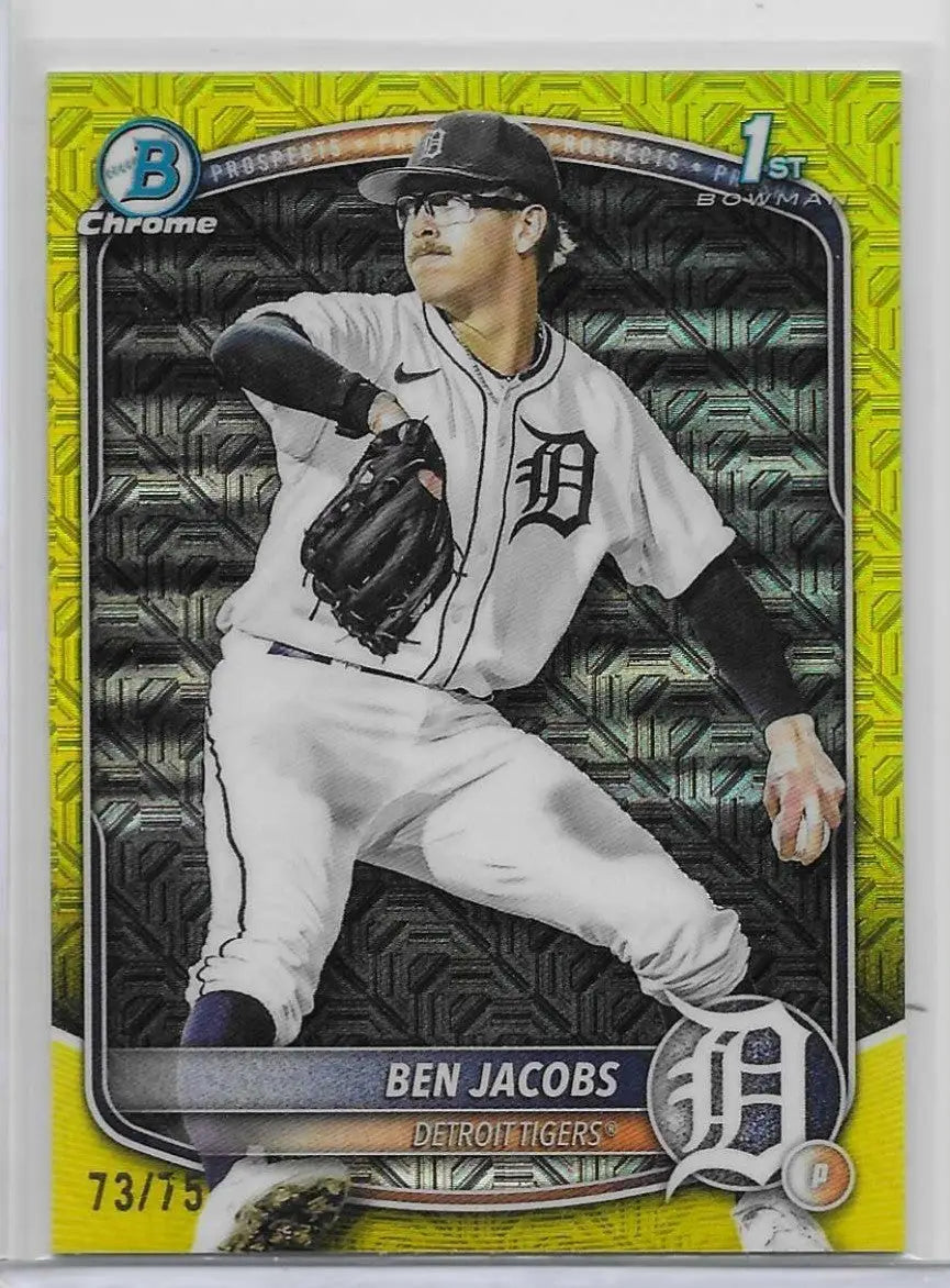 2025 Bowman Draft #BDC-141 Ben Jacobs Yellow Refractor /75 Tigers (1378) - Baseball Card Single