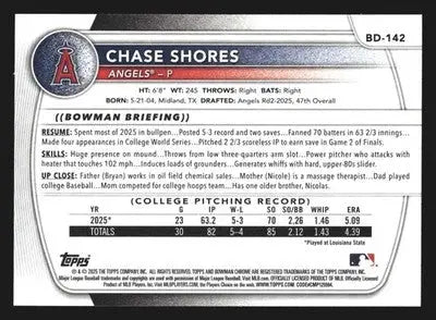 2025 Bowman Draft Chase Shores #BD-142 Angels 1st Bowman - Baseball Card Single