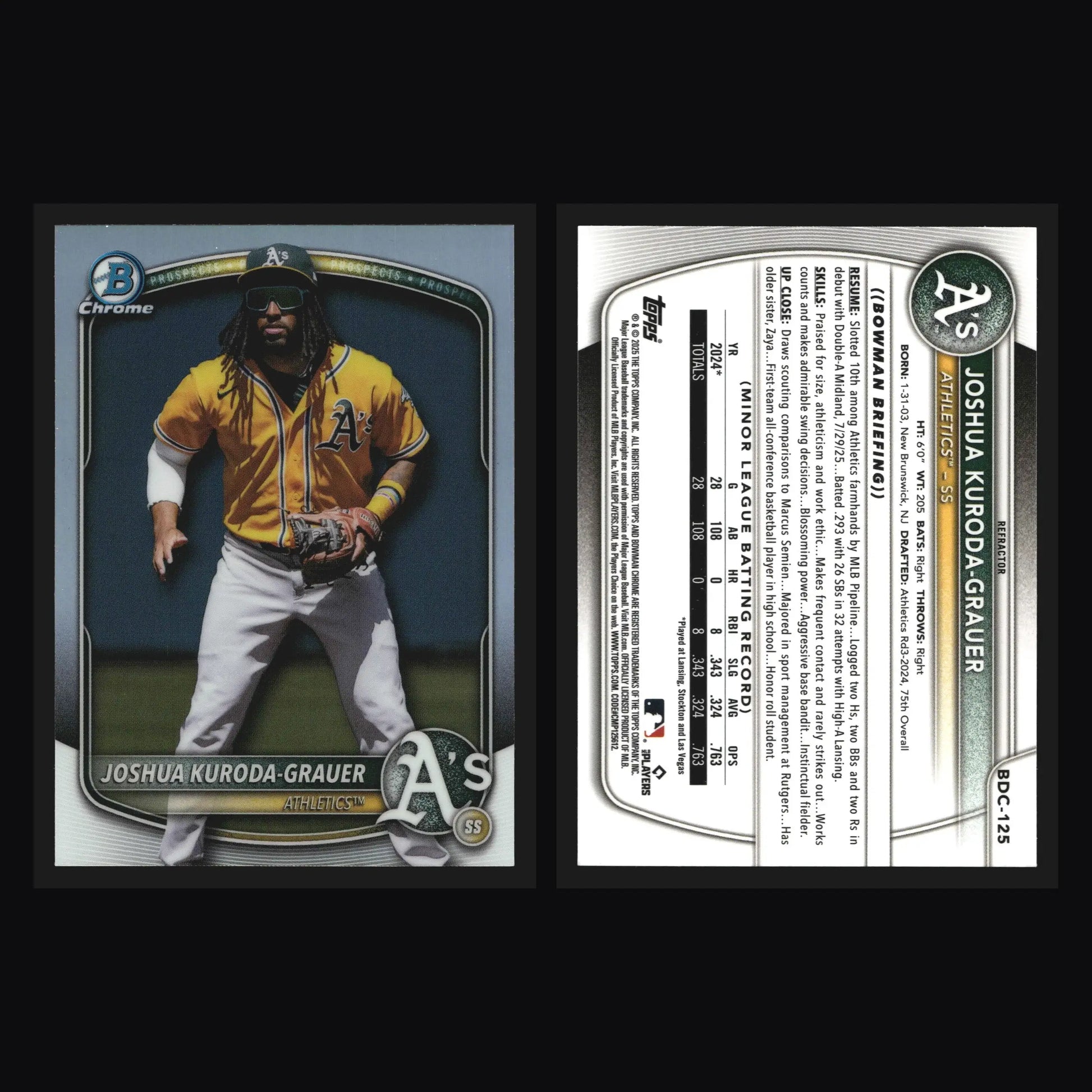 2025 Bowman Draft Chrome #BDC-125 Joshua Kuroda-Grauer Refractor Athletics