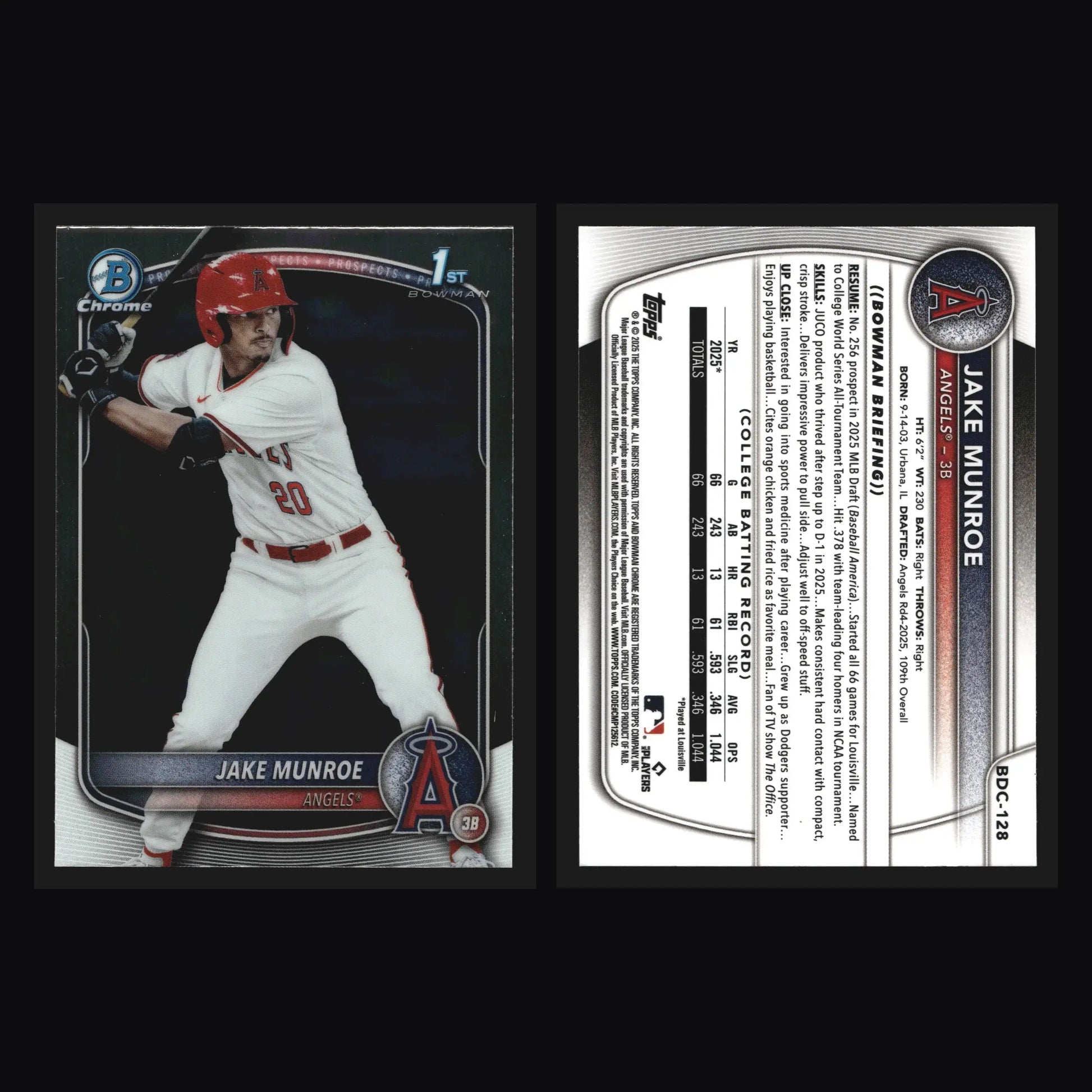 2025 Bowman Draft Chrome #BDC-128 Jake Munroe Angels - Baseball Card Single