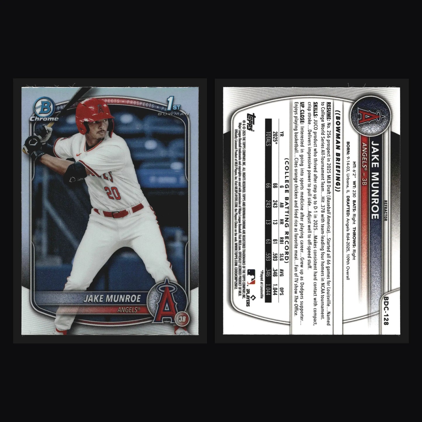 2025 Bowman Draft Chrome #BDC-128 Jake Munroe Refractor 1st Bowman
