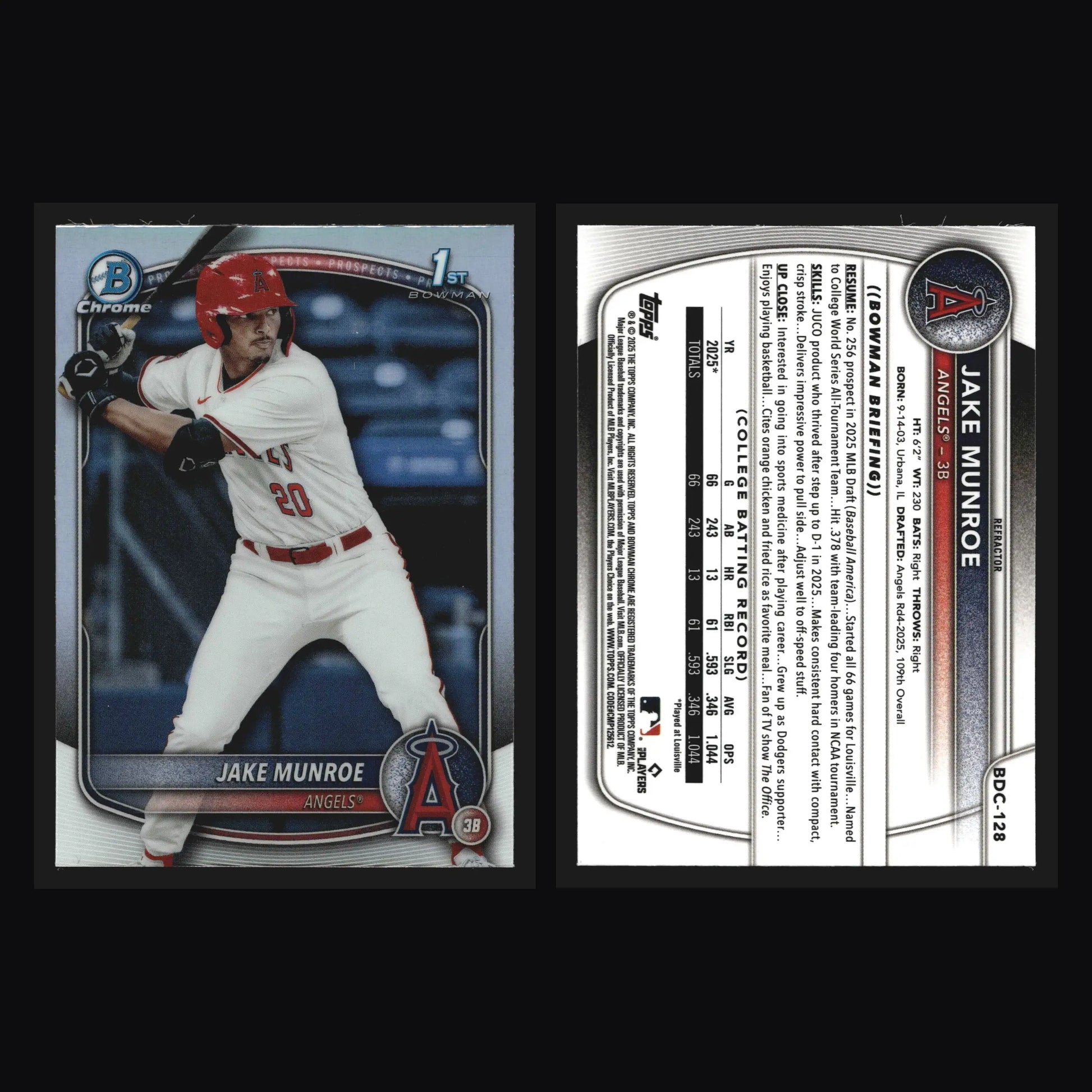 2025 Bowman Draft Chrome #BDC-128 Jake Munroe Refractor 1st Bowman