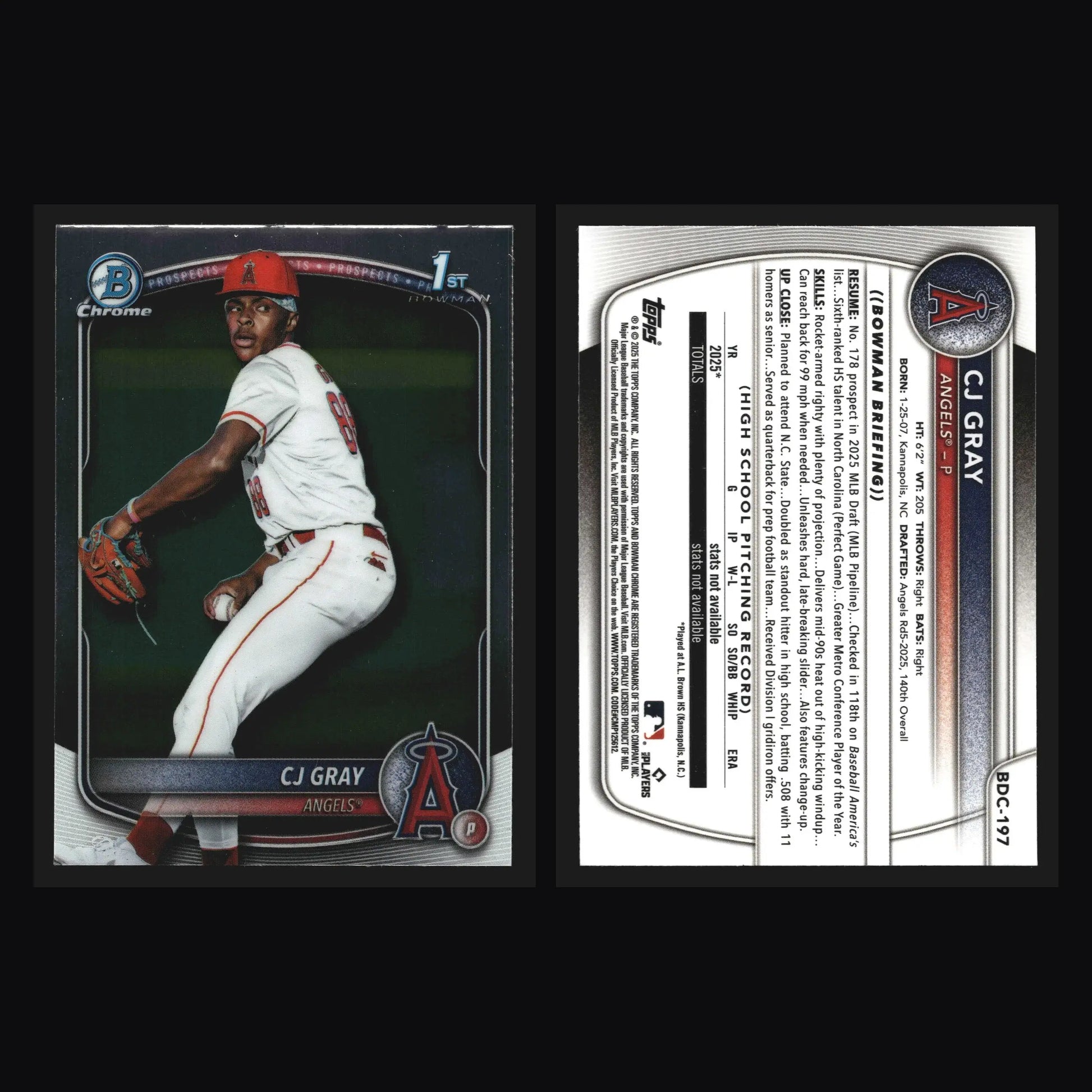 2025 Bowman Draft Chrome #BDC-197 CJ Gray Angels 1st Bowman