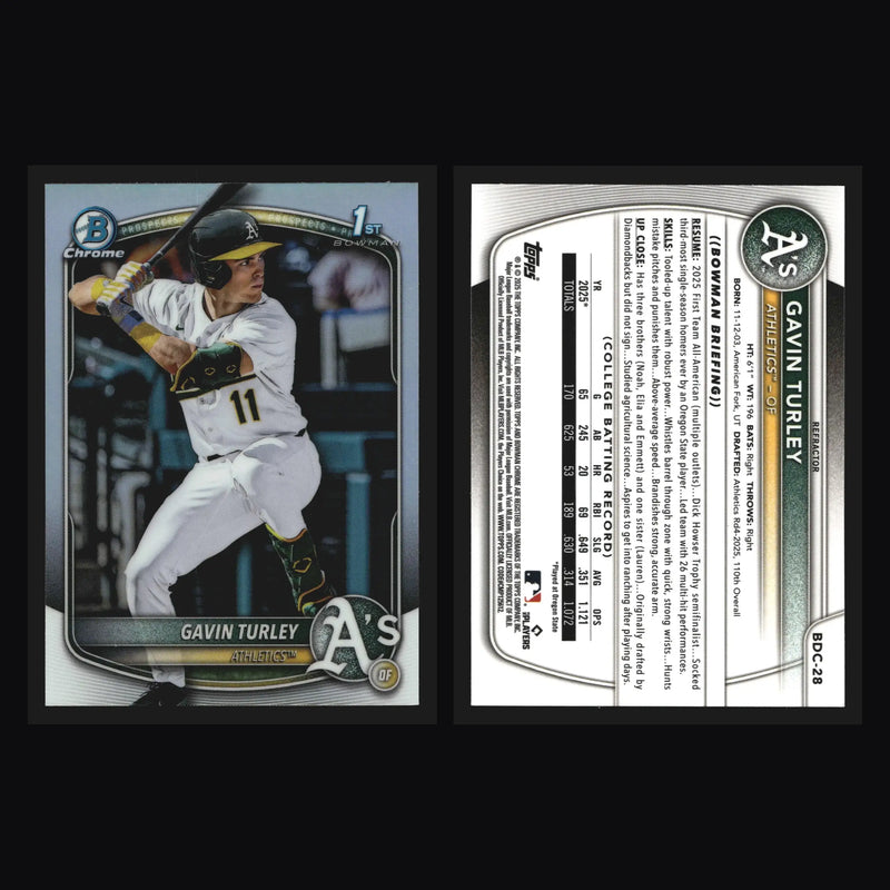 2025 Bowman Draft Chrome #BDC-28 Gavin Turley Athletics Refractor 1st Bowman - Baseball Card Single
