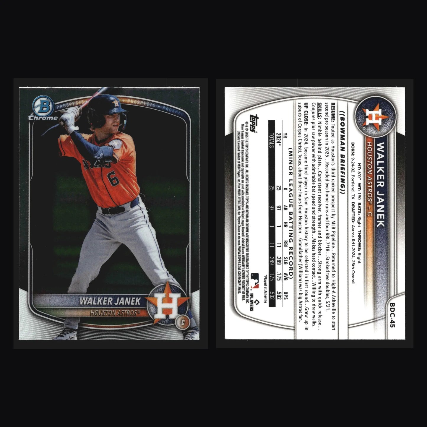 2025 Bowman Draft Chrome #BDC-45 Walker Janek Astros - Baseball Card Single