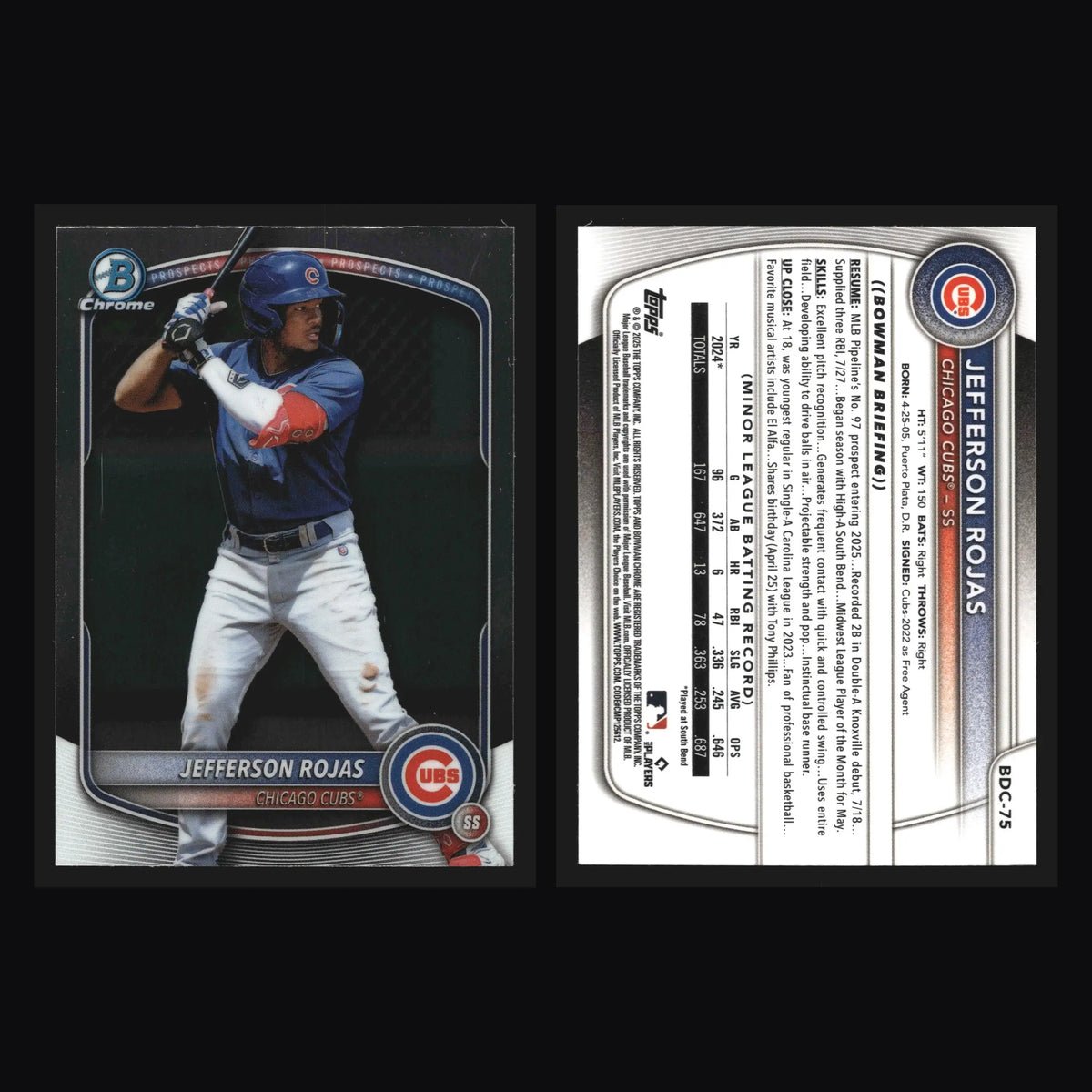 2025 Bowman Draft Chrome #BDC-75 Jefferson Rojas Chicago Cubs - Baseball Card Single