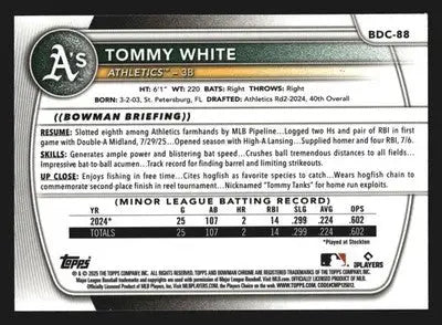 2025 Bowman Draft Chrome #BDC-88 Tommy White Athletics Prospects - Baseball Card Single