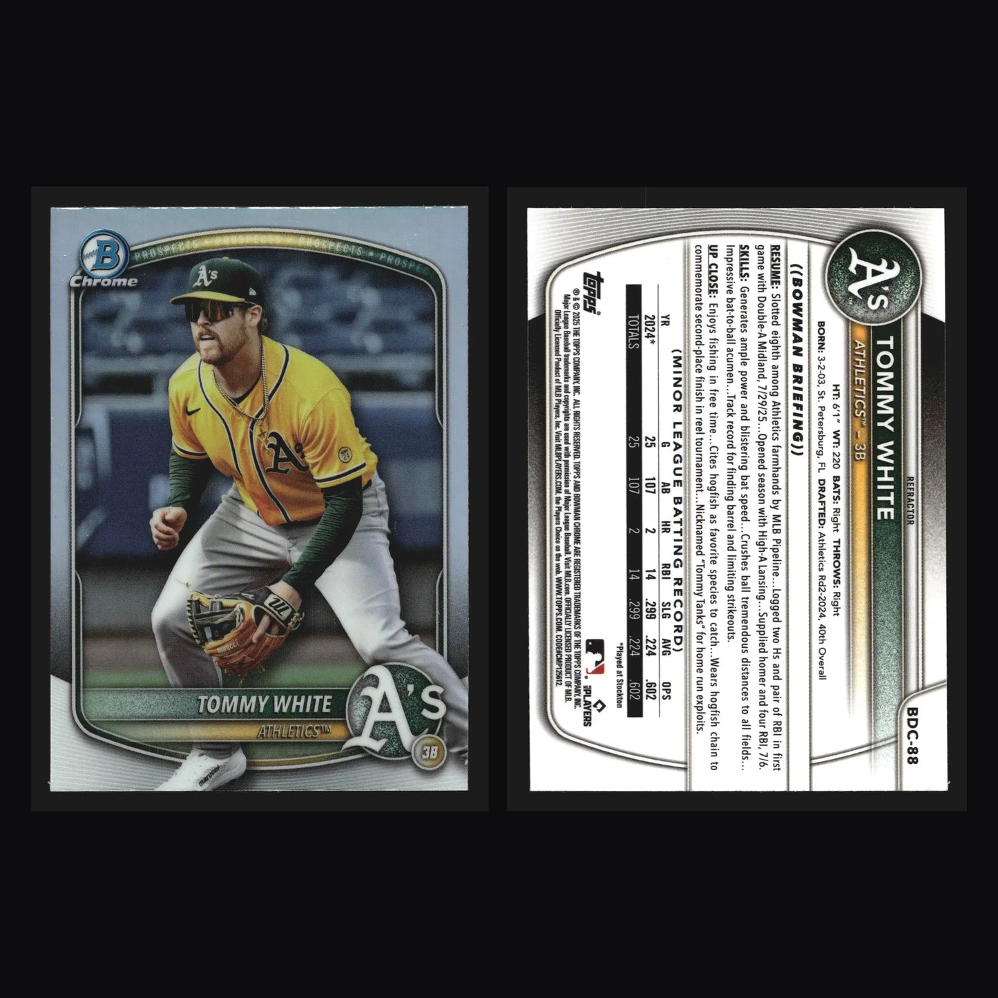 2025 Bowman Draft Chrome #BDC-88 Tommy White Athletics Refractor - Baseball Card Single