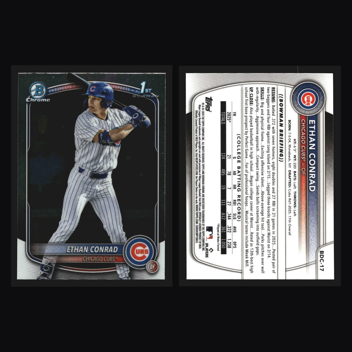 2025 Bowman Draft Chrome Ethan Conrad #BDC-17 1st Bowman Cubs - Baseball Card Single