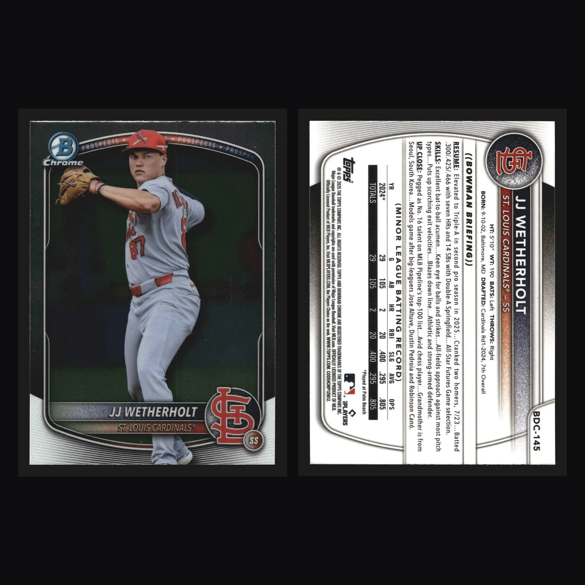 2025 Bowman Draft Chrome JJ Wetherholt #BDC-145 St. Louis Cardinals - Baseball Card Single