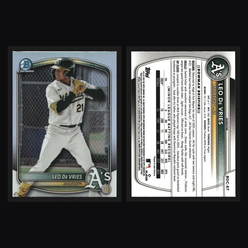 2025 Bowman Draft Chrome Leo De Vries #BDC-87 Refractor Athletics - Baseball Card Single