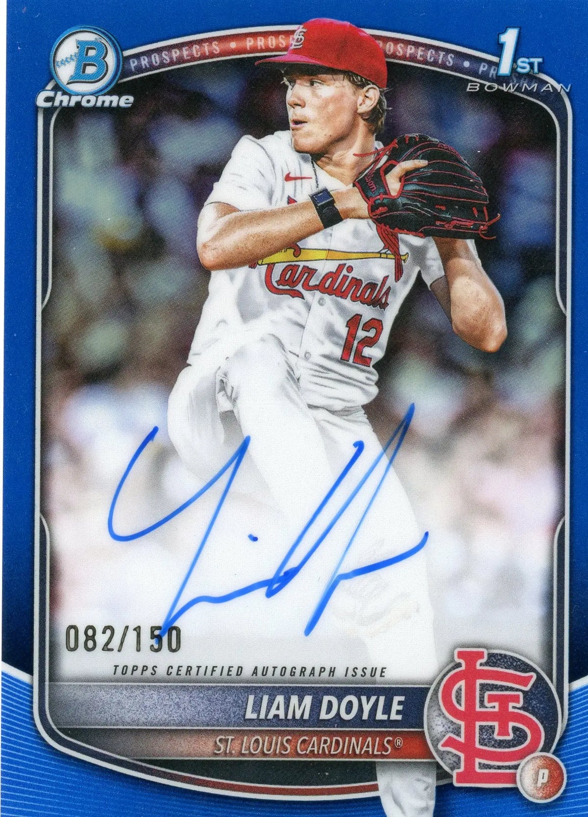 2025 Bowman Draft Chrome Liam Doyle #CPA-LD Blue Refractor Auto /150 RC - Baseball Card Single