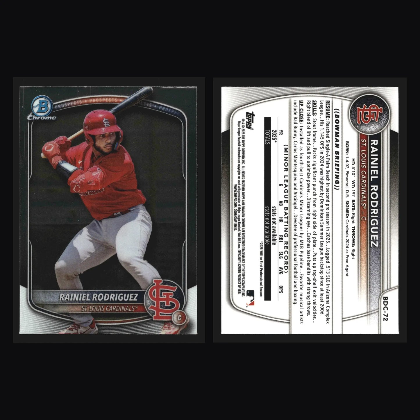 2025 Bowman Draft Chrome Rainiel Rodriguez #BDC-72 1st Bowman Cardinals - Baseball Card Single