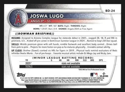 2025 Bowman Draft Joswa Lugo #BD-24 1st Bowman Angels - Baseball Card Single