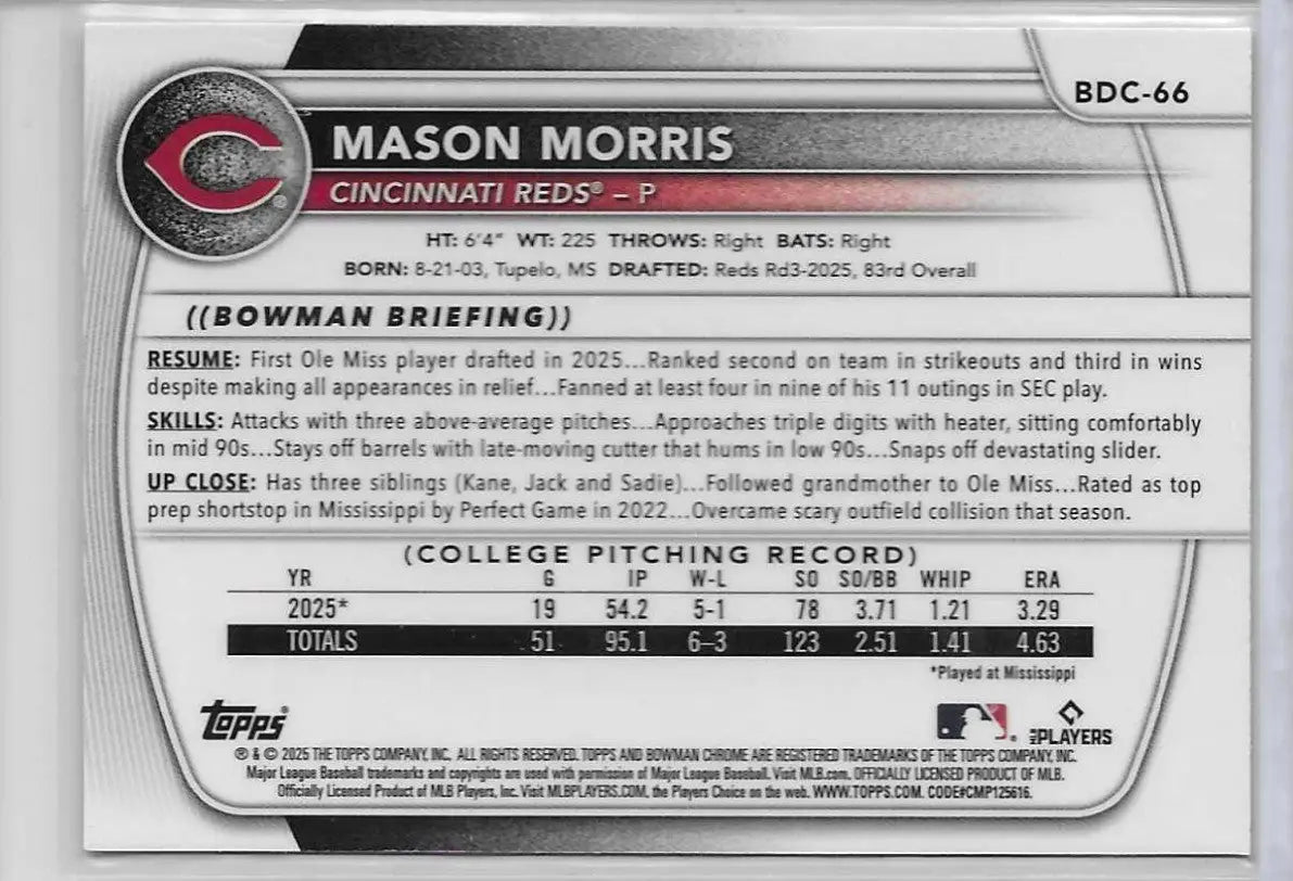 2025 Bowman Draft Mason Morris Mega Mojo Refractor 1st Bowman BDC-66 c-59 - Baseball Card Single