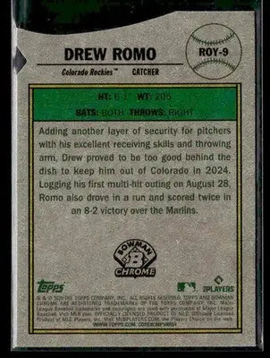 2025 Bowman Drew Romo #ROY-9 Rookie of the Year Favorites Colorado Rockies
