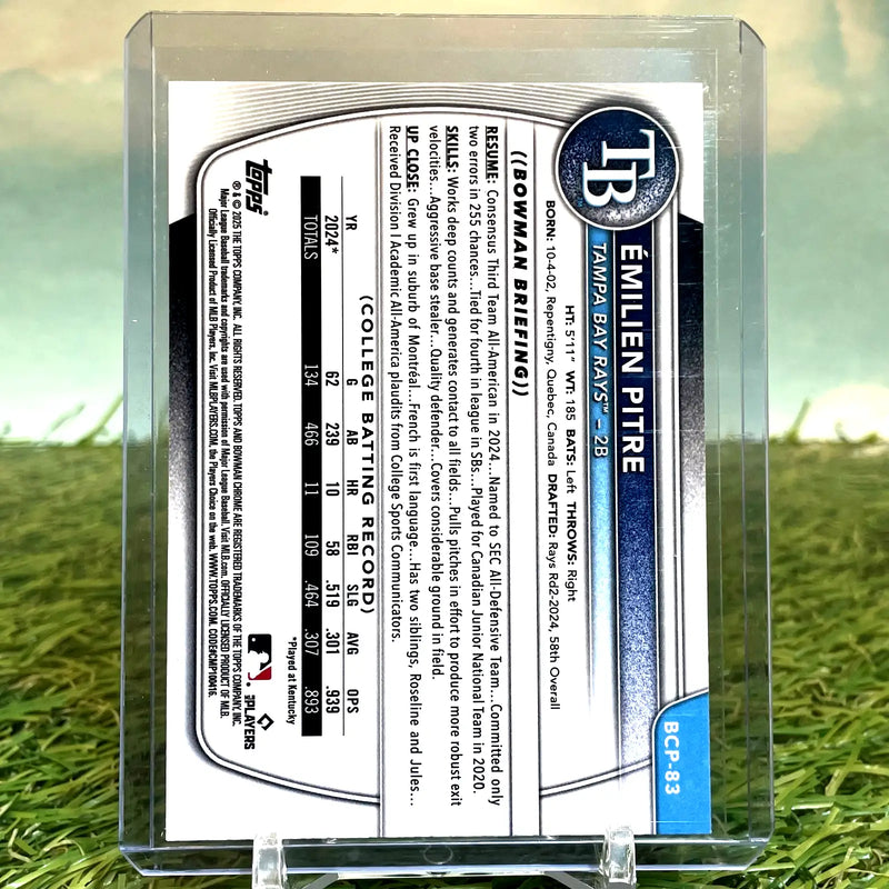 2025 Bowman Emilien Pitre Chrome #BCP-83 Speckle Refractor #/299 - Baseball Card Single