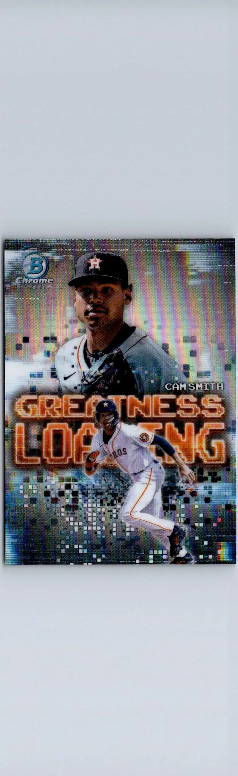 Baseball trading card featuring Cam Smith Greatness Loading with two images and loading text