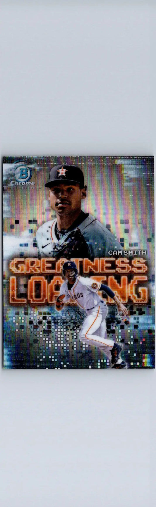 Baseball trading card featuring Cam Smith Greatness Loading with two images and loading text