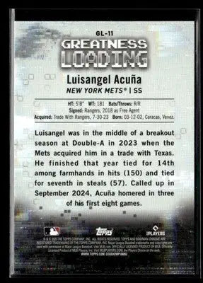 2025 Bowman - Greatness Loading Luisangel Acuña #GL-11 New York Mets