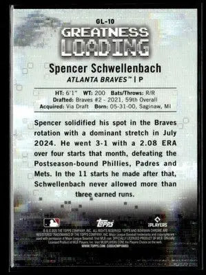 2025 Bowman - Greatness Loading Spencer Schwellenbach #GL-10 Atlanta Braves