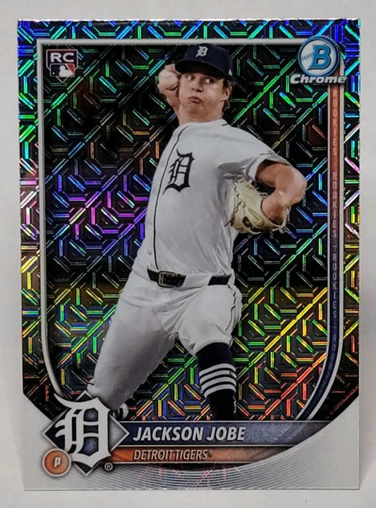 Jackson Jobe baseball card from 2025 Bowman Jackson Jobe Mega Box Mojo Detroit Tigers rookie