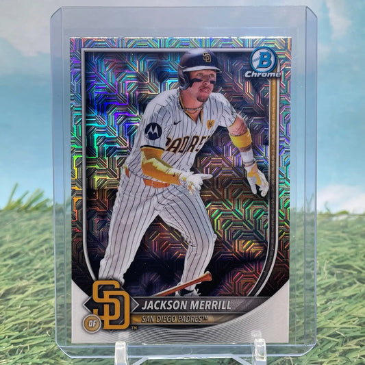 Jackson Merrill baseball card Mojo Refractor from 2025 Bowman Mega Box