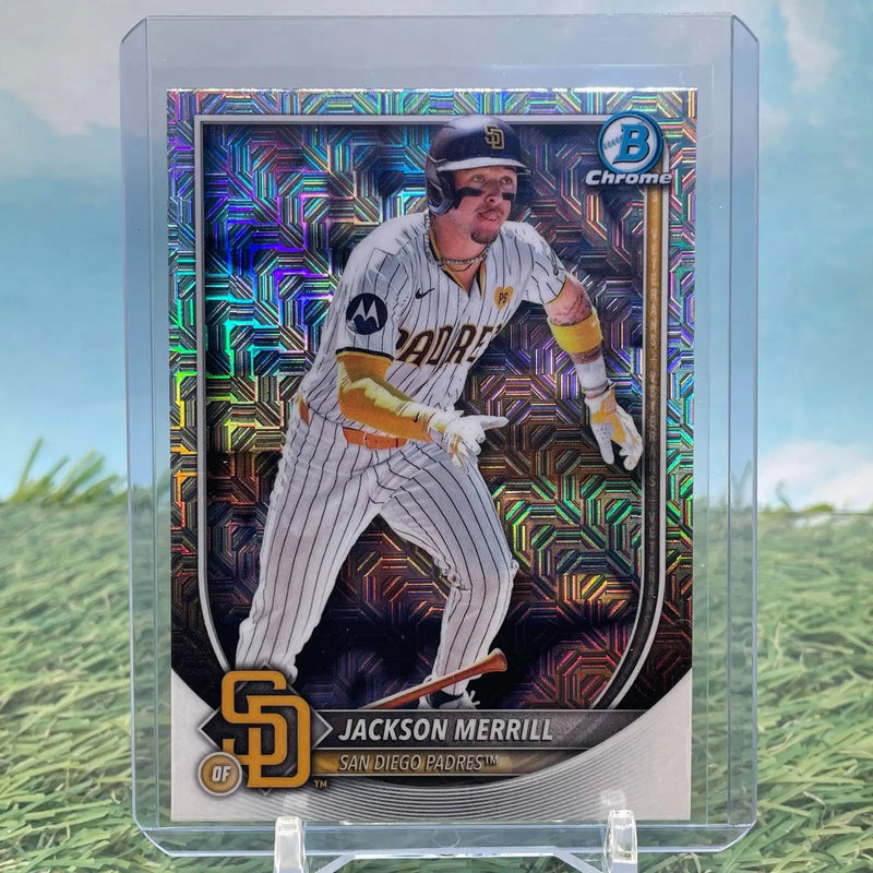 Jackson Merrill baseball card Mojo Refractor from 2025 Bowman Mega Box