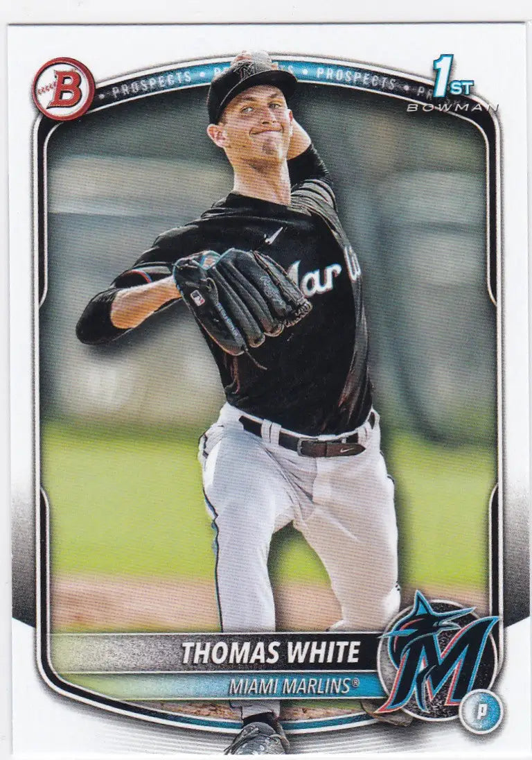 Baseball card of Thomas White 1st Bowman Miami Marlins 2025 Bowman Prospect
