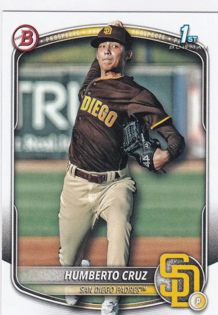 Humberto Cruz 1st Bowman baseball card from 2025 Bowman Prospect #BP-96 San Diego Padres