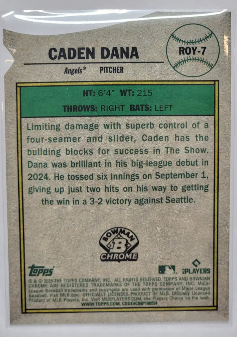 2025 Bowman Rookie of the Year Favorites - #ROY-7 Caden Dana Angels RC - Baseball Card Single