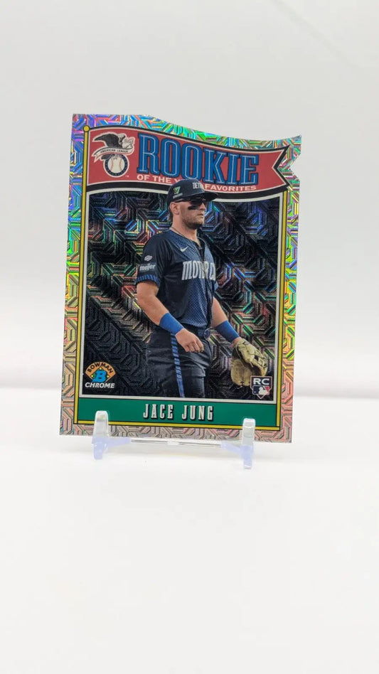 Baseball trading card of Jace Jung Rookie with Mojo Refractor from 2025 Bowman