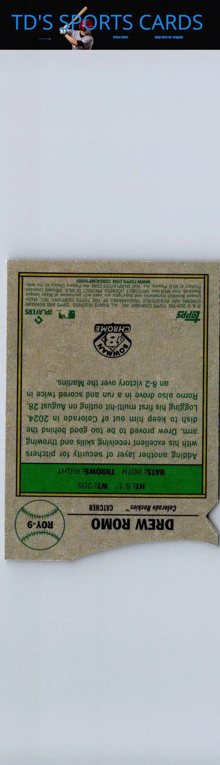 Drew Romo rookie baseball card from 2025 Bowman Year Favorites Mojo series