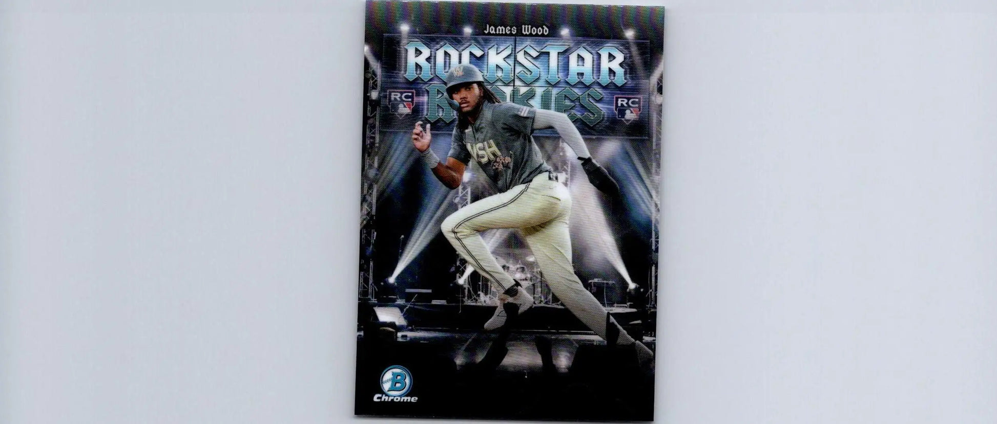 Baseball card of James Wood Rockstar Rookies from 2025 Bowman series